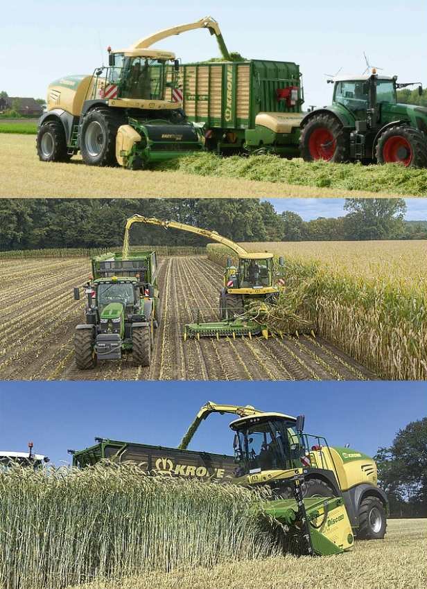 Harvesting grass, corn, or whole grains